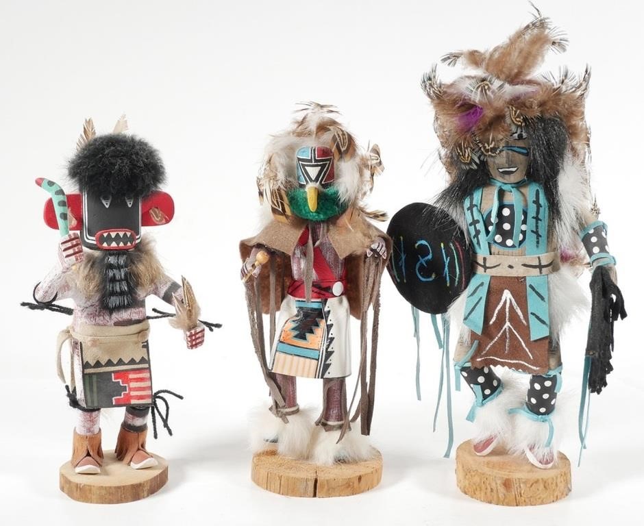 Appraisal: Three handmade and signed Native American kachina dolls the tallest