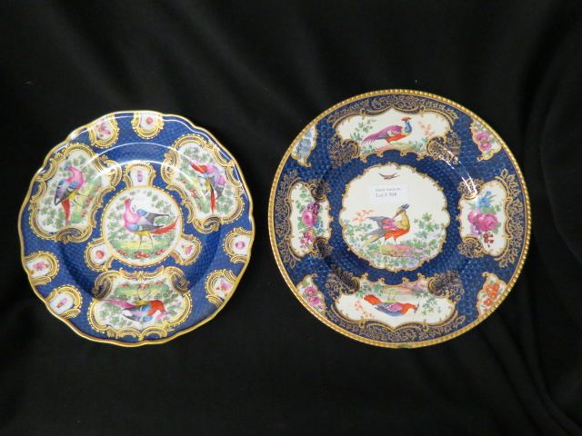 Appraisal: Early English Porcelain Plates elaborate bird florals rich blue gold