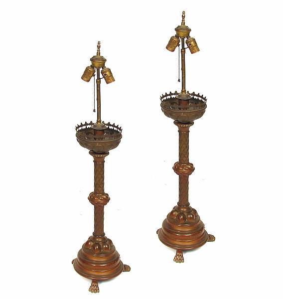 Appraisal: A pair of Renaissance Revival bronze table lamps height in