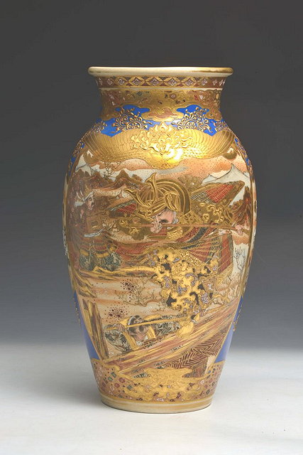 Appraisal: A JAPANESE SATSUMA VASE decorated with Samurai on a blue