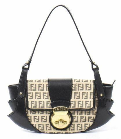 Appraisal: Fendi Borsa Tuc baguette handbag in Zucchino canvas with gold-tone