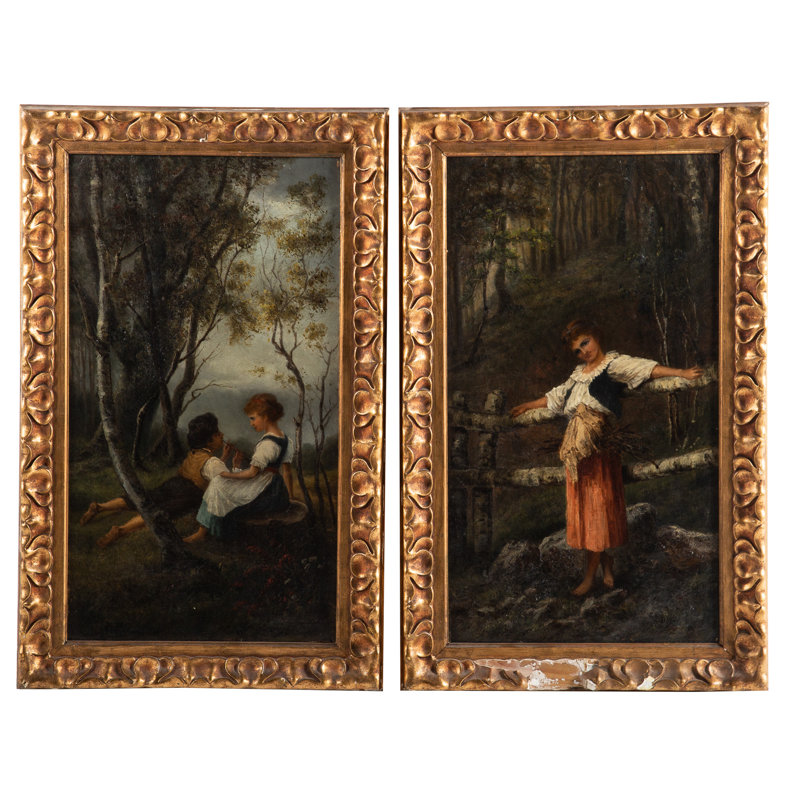 Appraisal: ARTIST UNKNOWN C IDYLLIC SCENES OILS Pair of oils on