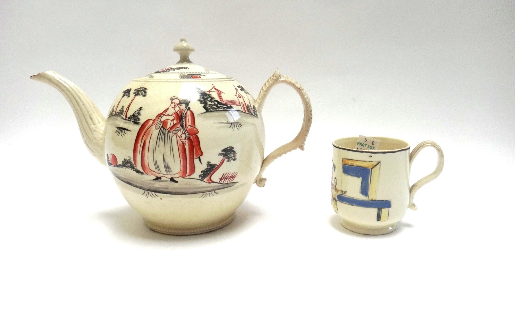 Appraisal: A creamware bullet shaped teapot and cover circa with leaf