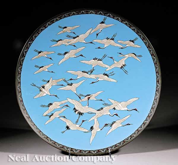 Appraisal: A Vintage Chinese Cloisonn Enamel Charger cranes in flight on