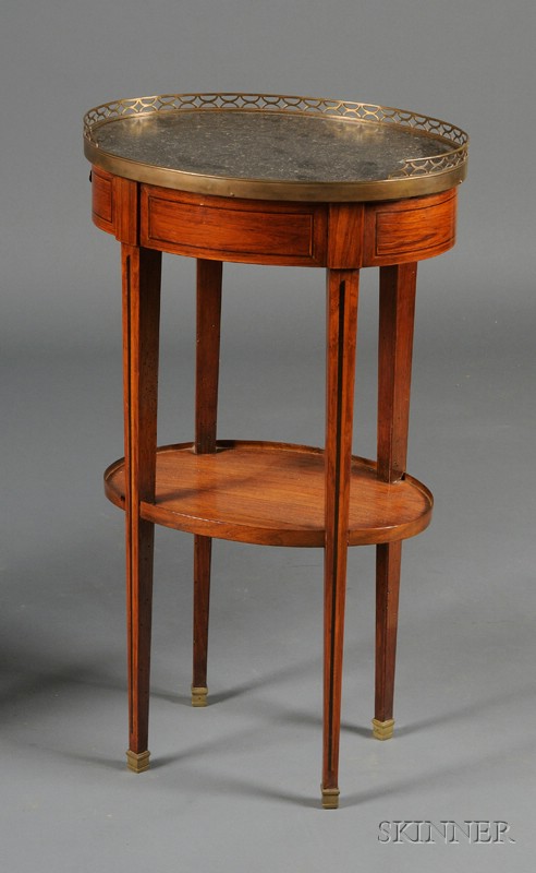 Appraisal: Louis XVI Inlaid Mahogany Marble-top and Brass-mounted Gu ridon c