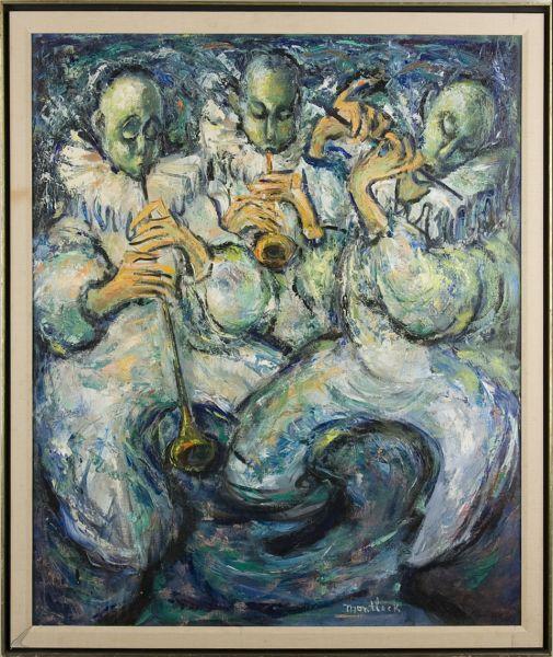 Appraisal: Edith Montlack NY - Three Clowns oil on canvas signed