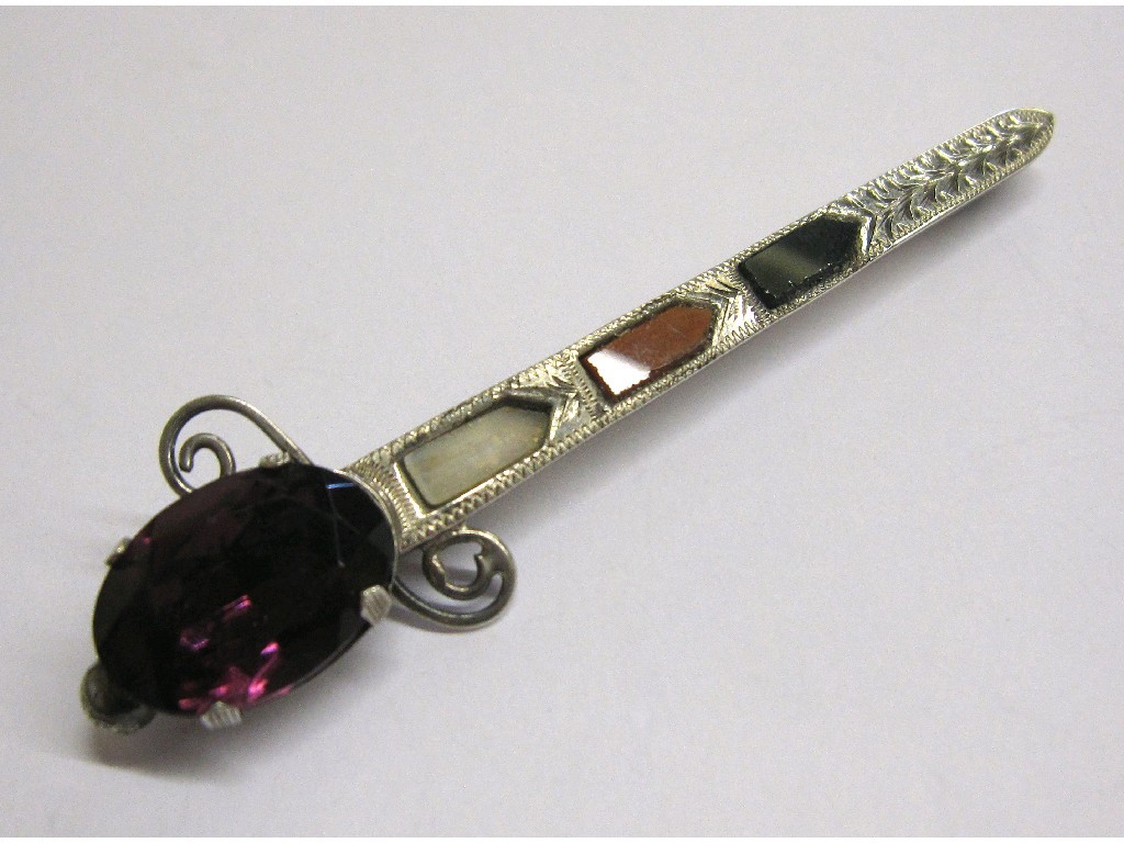 Appraisal: Scottish silver agate set sword brooch hallmarked Edinburgh