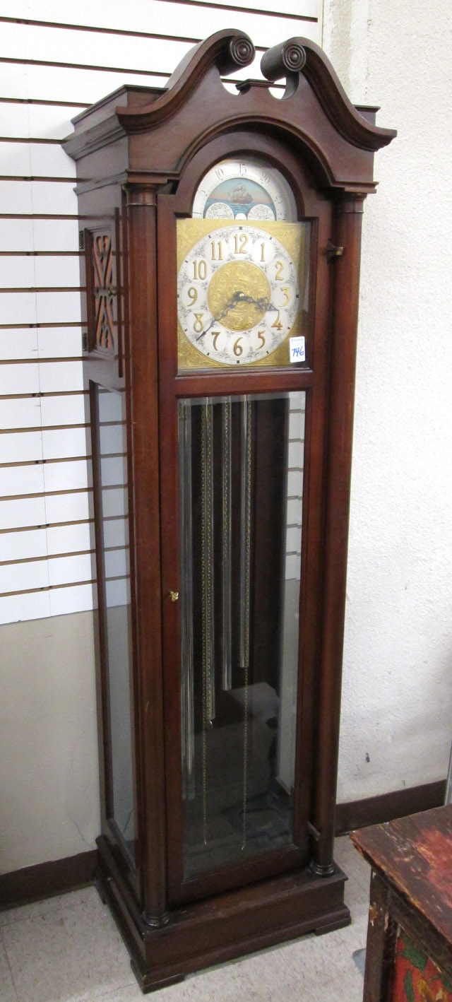 Appraisal: MAHOGANY TALL CASE FLOOR CLOCK Colonial Mfg Co Zeeland Michigan