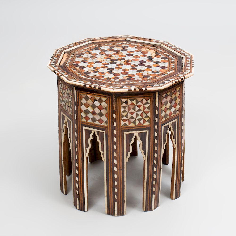 Appraisal: Moroccan Mother-of-Pearl and Bone Inlaid Octagonal Table x x in