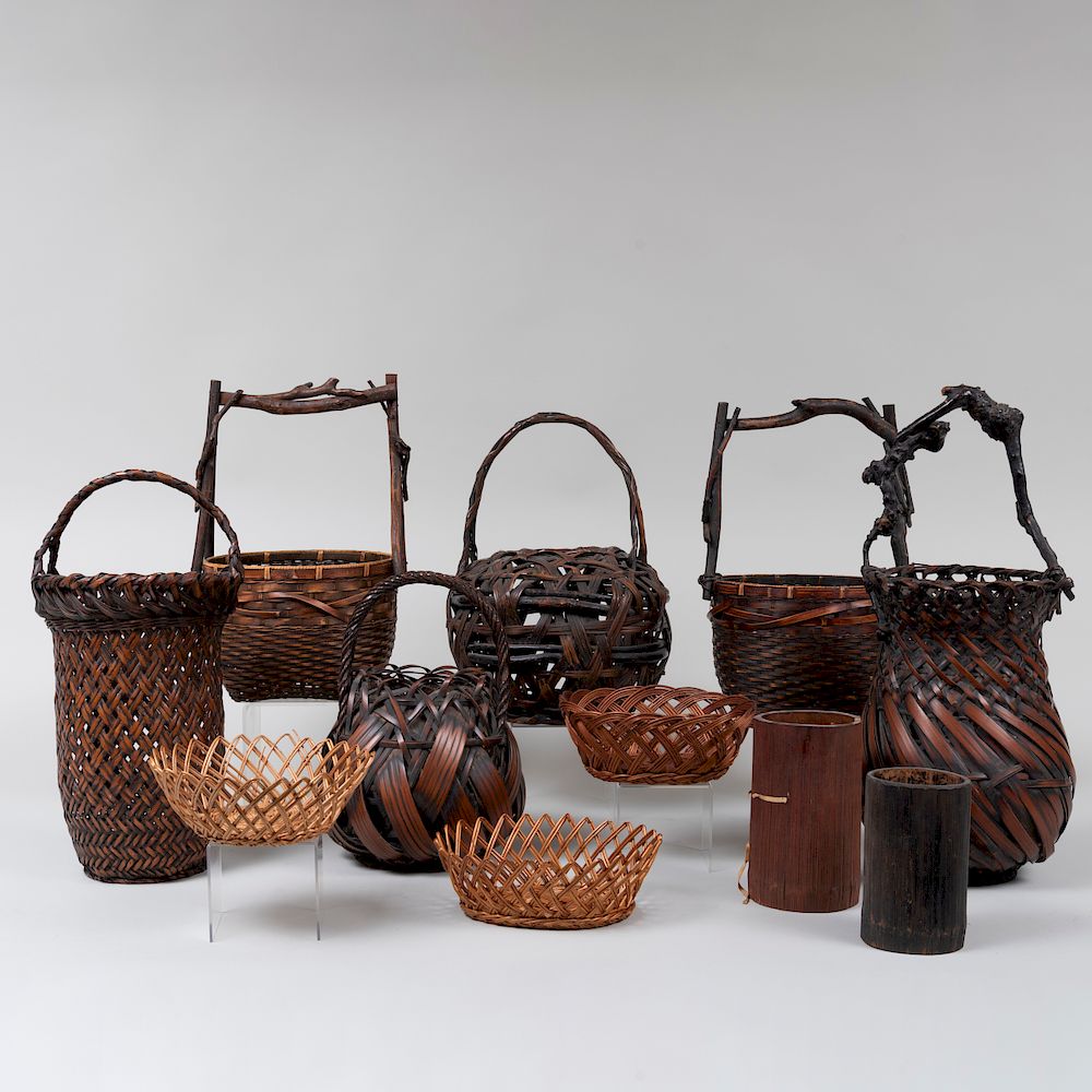 Appraisal: Group of Six Japanese Baskets With two bamboo inserts together