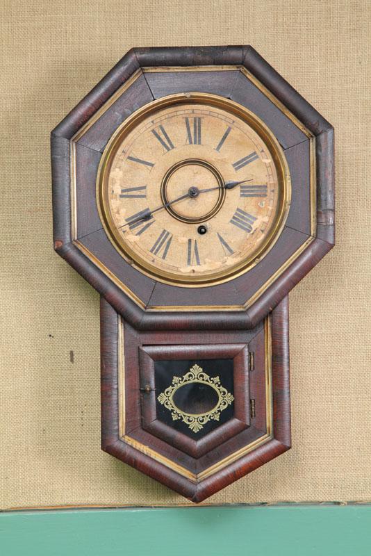 Appraisal: ANSONIA WALL CLOCK Brass works paper over tin dial rosewood