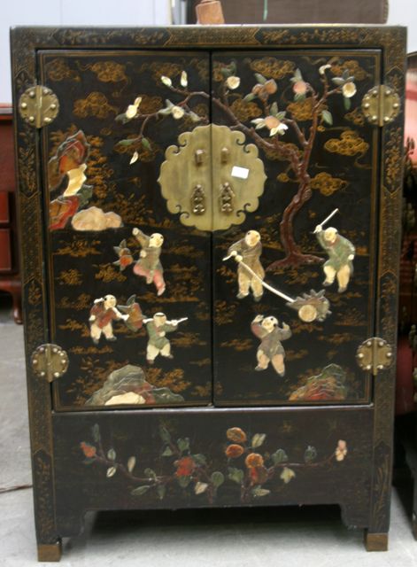 Appraisal: Three Chinese hardstone inlaid side cabinets