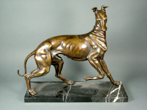 Appraisal: Manner of Antoine-Louis Bayre a greyhound bronze on a rectangular