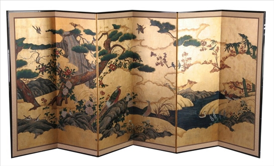 Appraisal: KANO SCHOOL Japanese th century Birds and Flowers Kachoja Gold