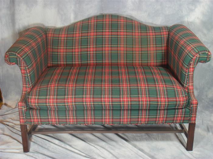 Appraisal: Chippendale style settee plaid fabric long h Estimate -