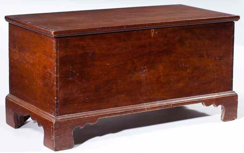 Appraisal: New England Diminutive Blanket Chest th century cherry six board