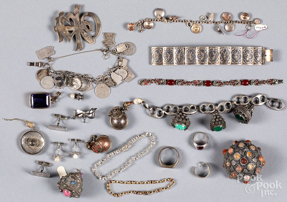 Appraisal: Group of jewelry mostly silver Group of jewelry mostly silver