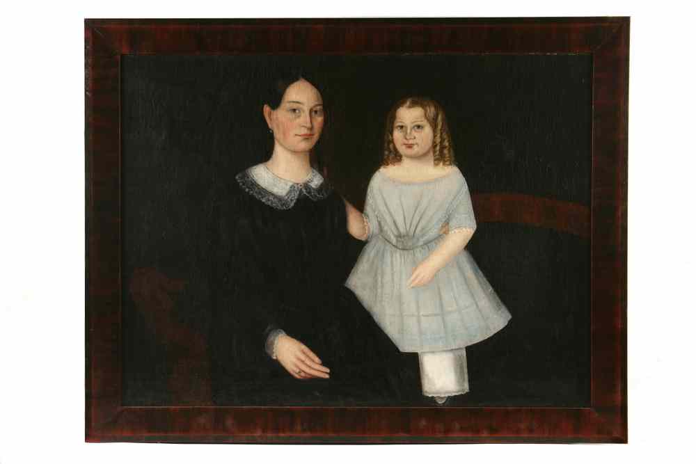 Appraisal: OIL ON BED TICKING - Double Portrait of Mary Dakin