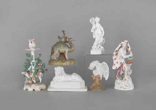 Appraisal: Six ceramic tablewares to include a Meissen type cockatiel Dresden