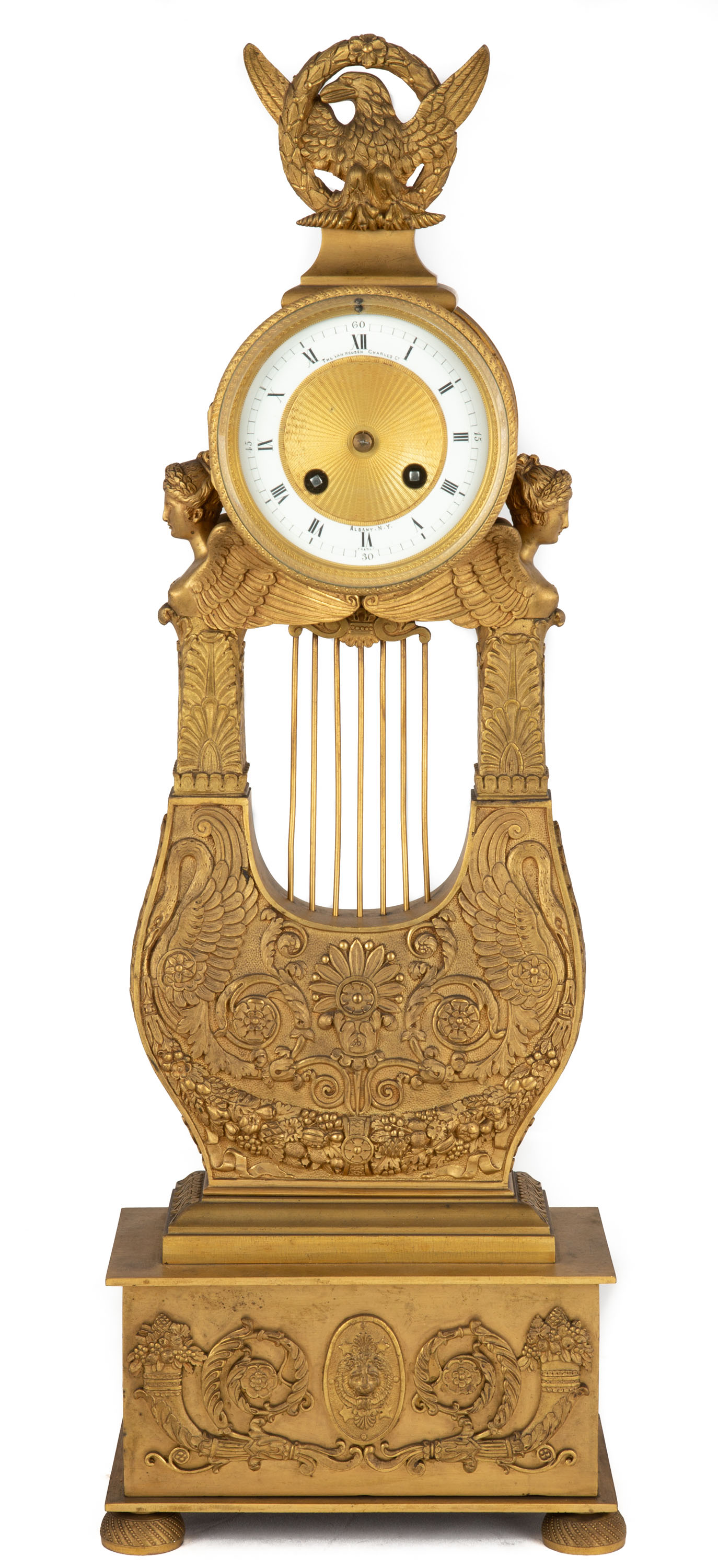 Appraisal: FRENCH EMPIRE GILT BRONZE SHELF CLOCK th century with Lyre