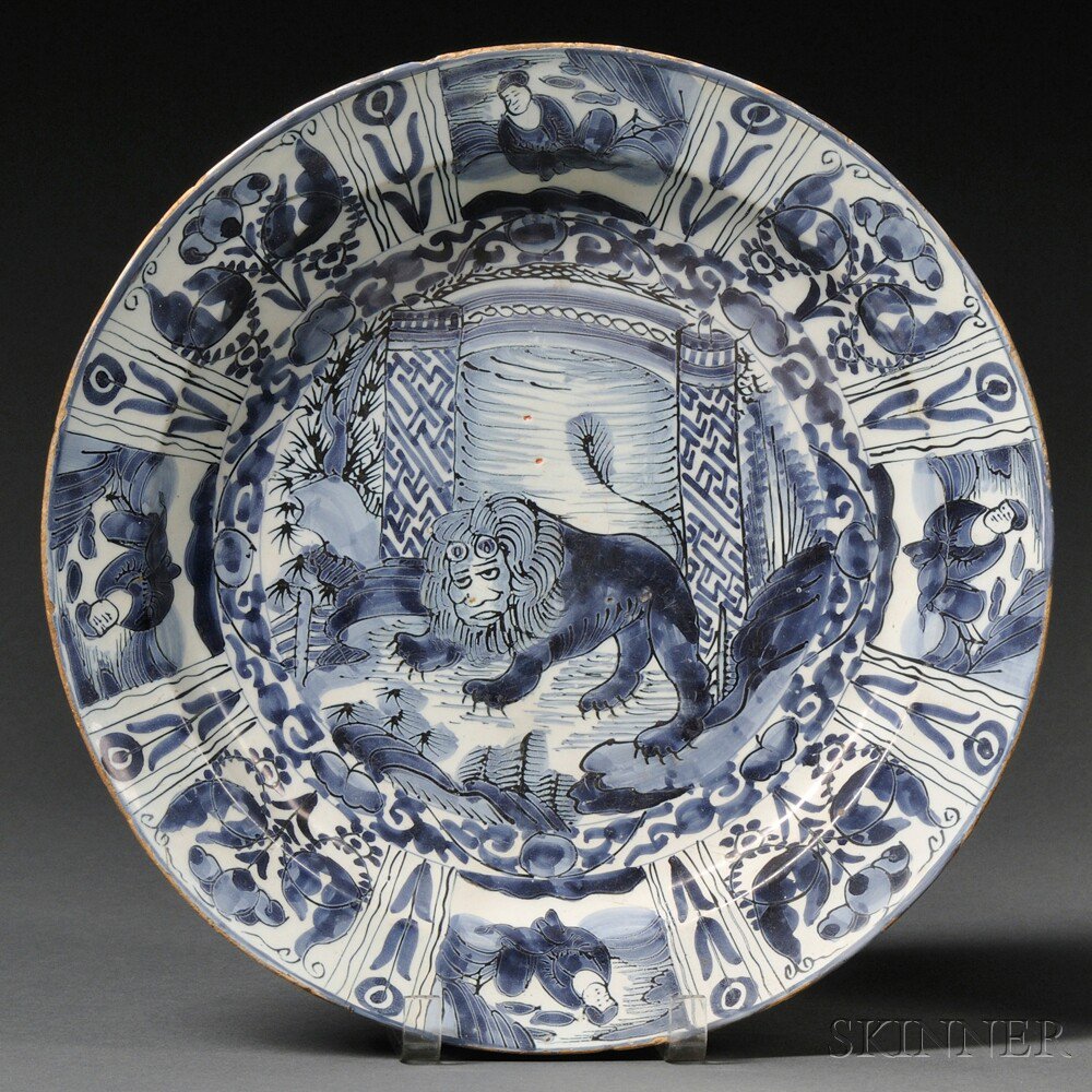 Appraisal: Hanau Delft Charger Germany c blue decorated with Chinese figures