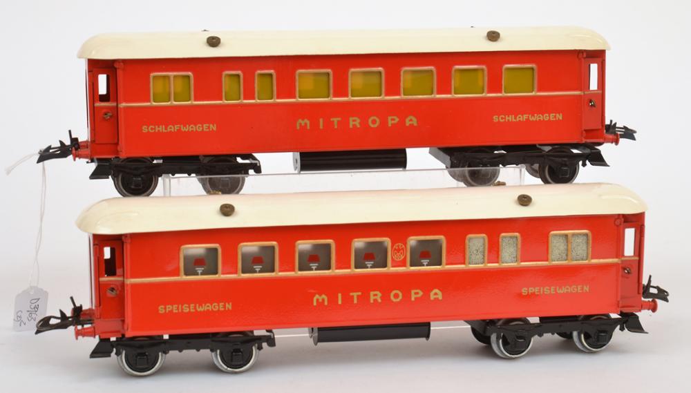 Appraisal: TWO HORNBY O GAUGE SCHLAFWAGENS WITH 'MITROPA' TO SIDES IN