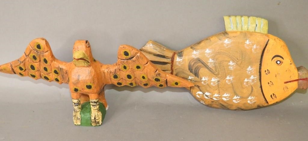 Appraisal: FOLK ART CARVINGS BY DAN DONNA STRAWSERca both chip carved