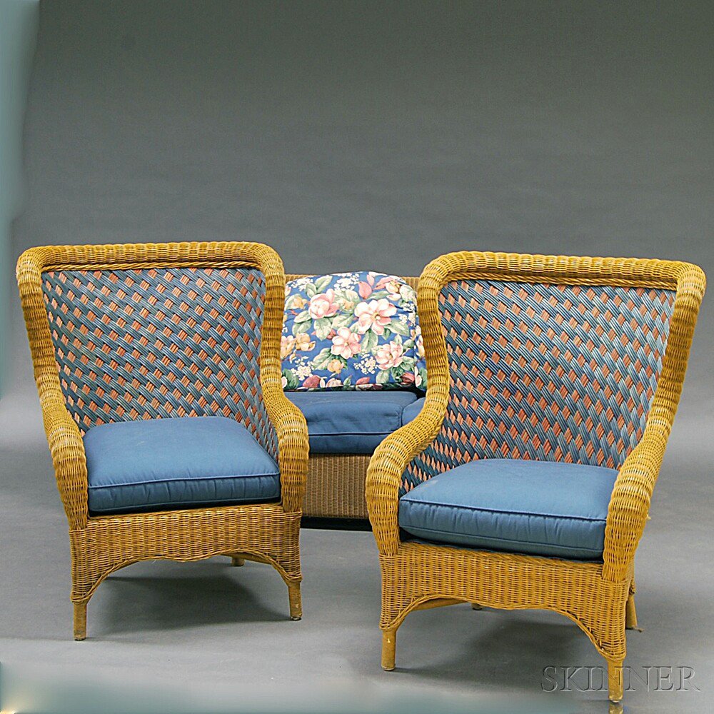 Appraisal: Three Pieces of Wicker Furniture two armchairs and a sofa