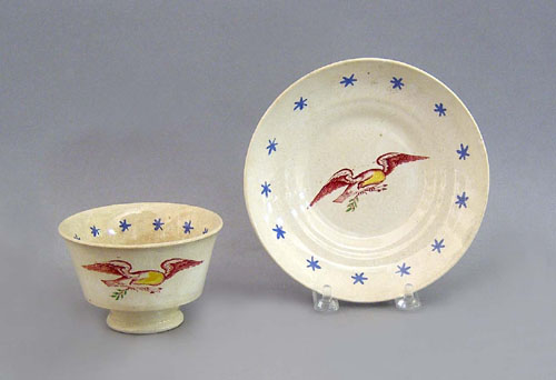 Appraisal: Eagle transfer cup and saucer th c with a star