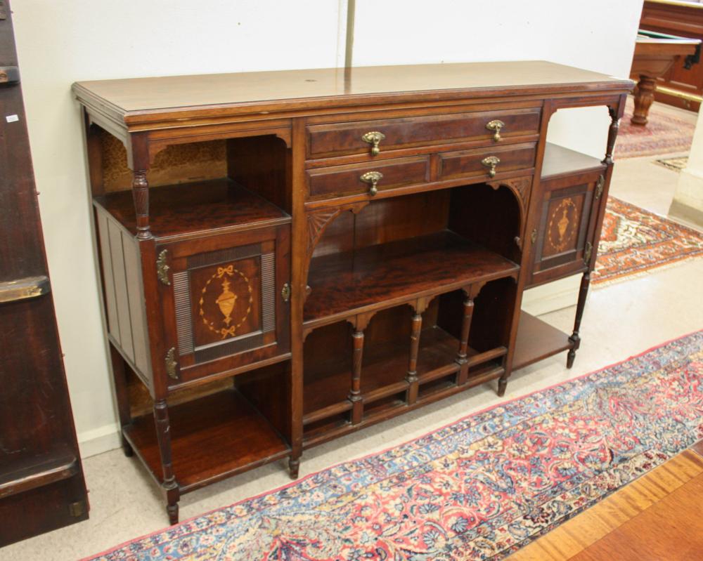 Appraisal: LATE VICTORIAN INLAID MAHOGANY BUFFET English late th century H