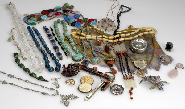 Appraisal: COLLECTION OF COSTUME OR CHINESE JEWELRY AND ACCESSORIES Thirty-three pieces