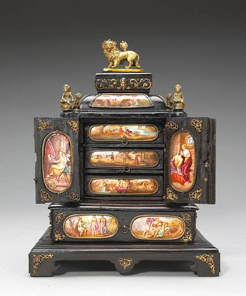 Appraisal: An Austrian ebonzied gilt bronze and enamel mounted miniature table