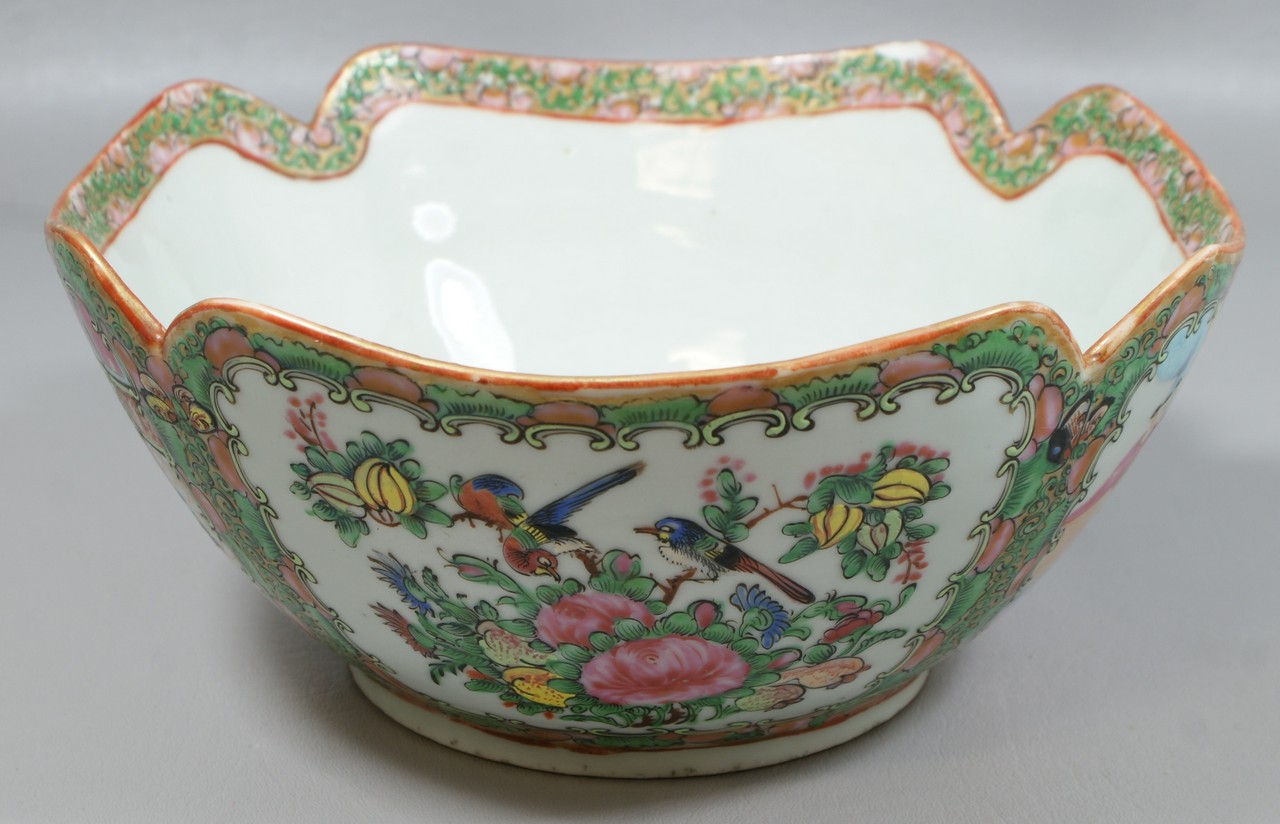 Appraisal: Rose Medallion square cut corner bowl shallow chip inside top