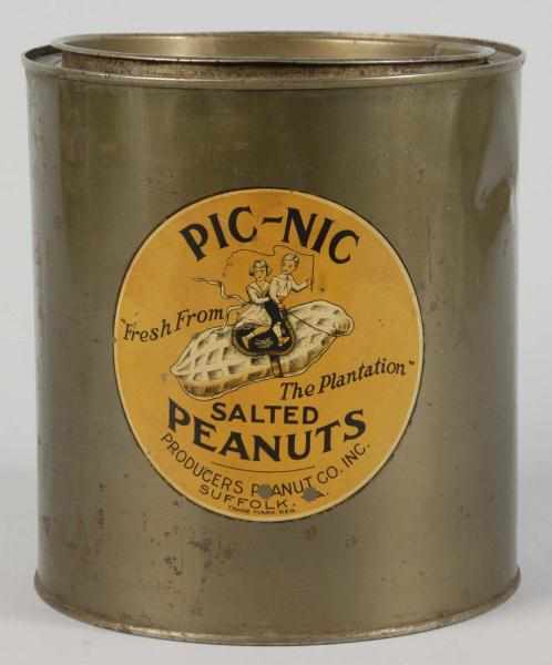 Appraisal: Pic-Nic Peanuts Can Description Original lid Nice graphics Condition Excellent