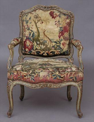 Appraisal: LOUIS XV CARVED AND PAINTED FAUTEUIL A LA REINE WITH