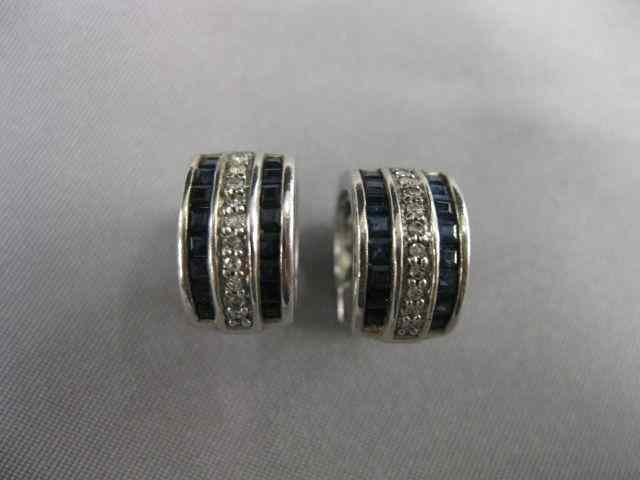 Appraisal: Diamond Sapphire Earrings huggie style sterling silver