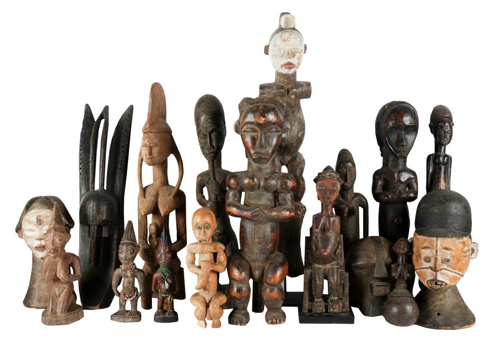 Appraisal: LARGE COLLECTION OF AFRICAN WOOD CARVINGScomprising eleven ranging from to