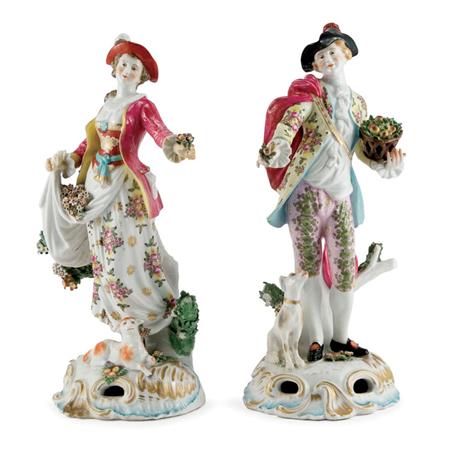 Appraisal: Pair of Chelsea Style Porcelain Figures of Flower Merchants Estimate