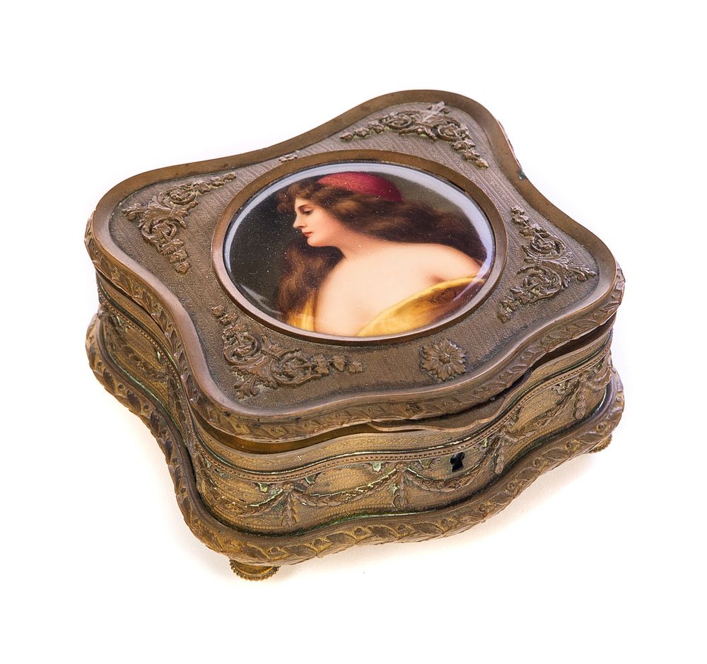 Appraisal: French Bronze Dresser Box Wagner Painting French Bronze Dresser with