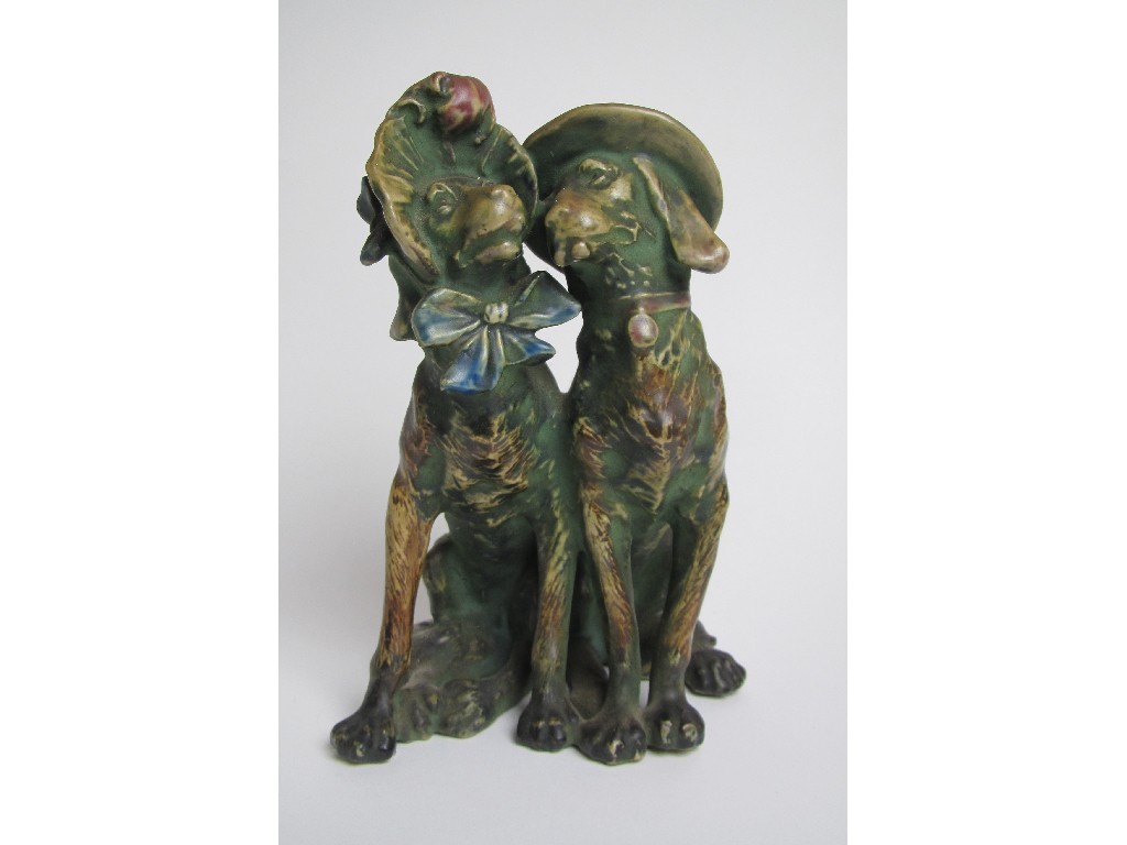 Appraisal: An Amphora pottery model of two dogs side by side