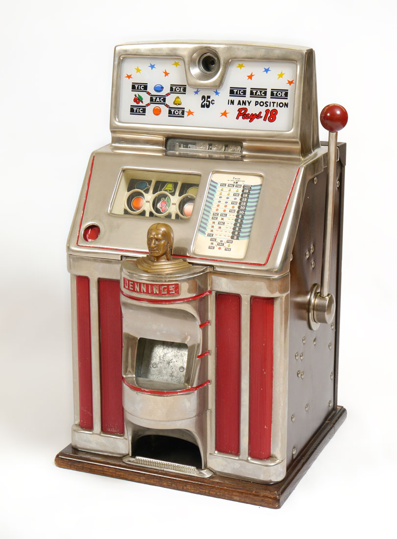 Appraisal: CENT JENNINGS CHIEF TIC-TAC-TOE SLOT MACHINE Mid th century by