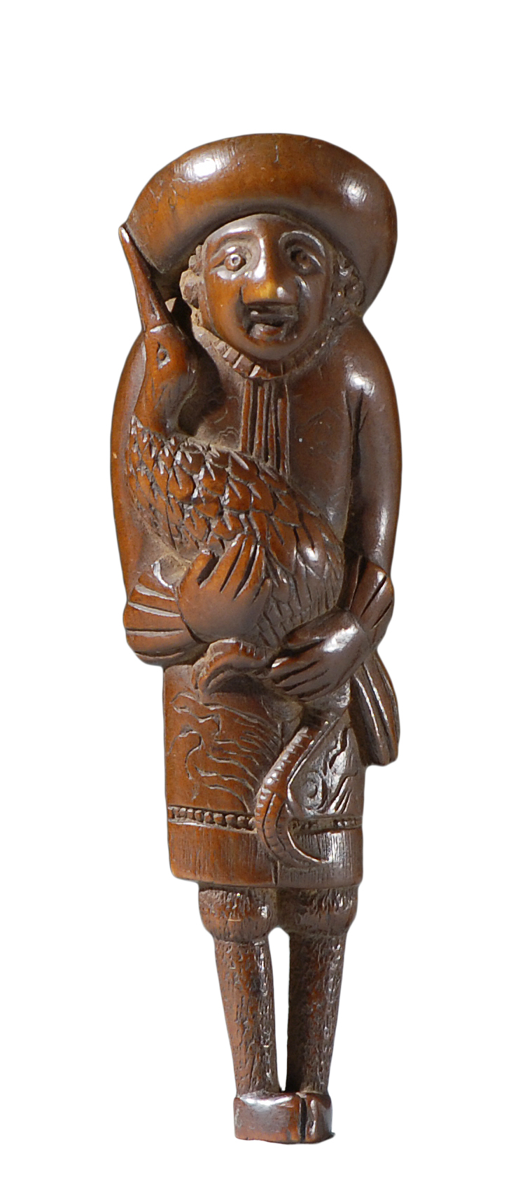 Appraisal: WOOD NETSUKE Late th CenturyDepicting a Dutchman holding a crane