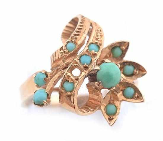 Appraisal: AN ABSTRACT DESIGN TURQUOISE SET DRESS RING STAMPED CT GOLD