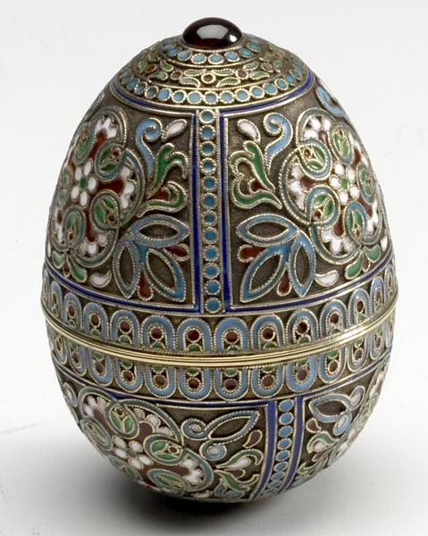 Appraisal: RUSSIAN ENAMEL Silver egg in polychrome with cloisonne decorations garnet