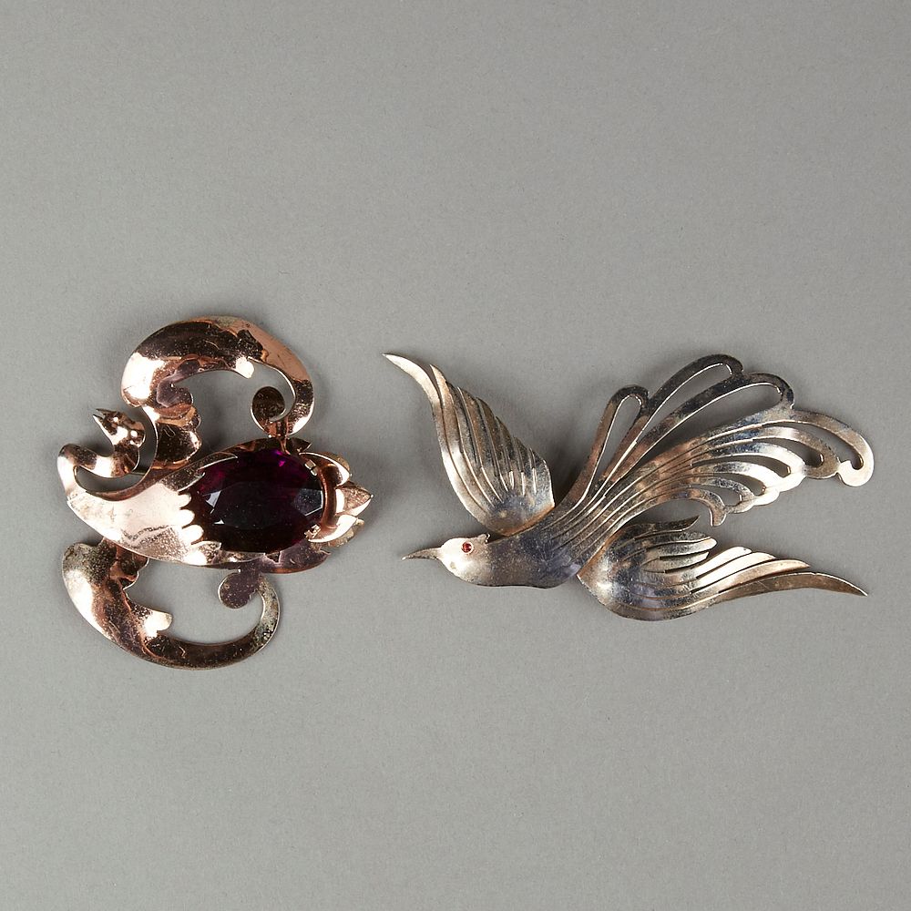 Appraisal: Grp th c Silver Gilt Rhinestone Bird Pins Group of