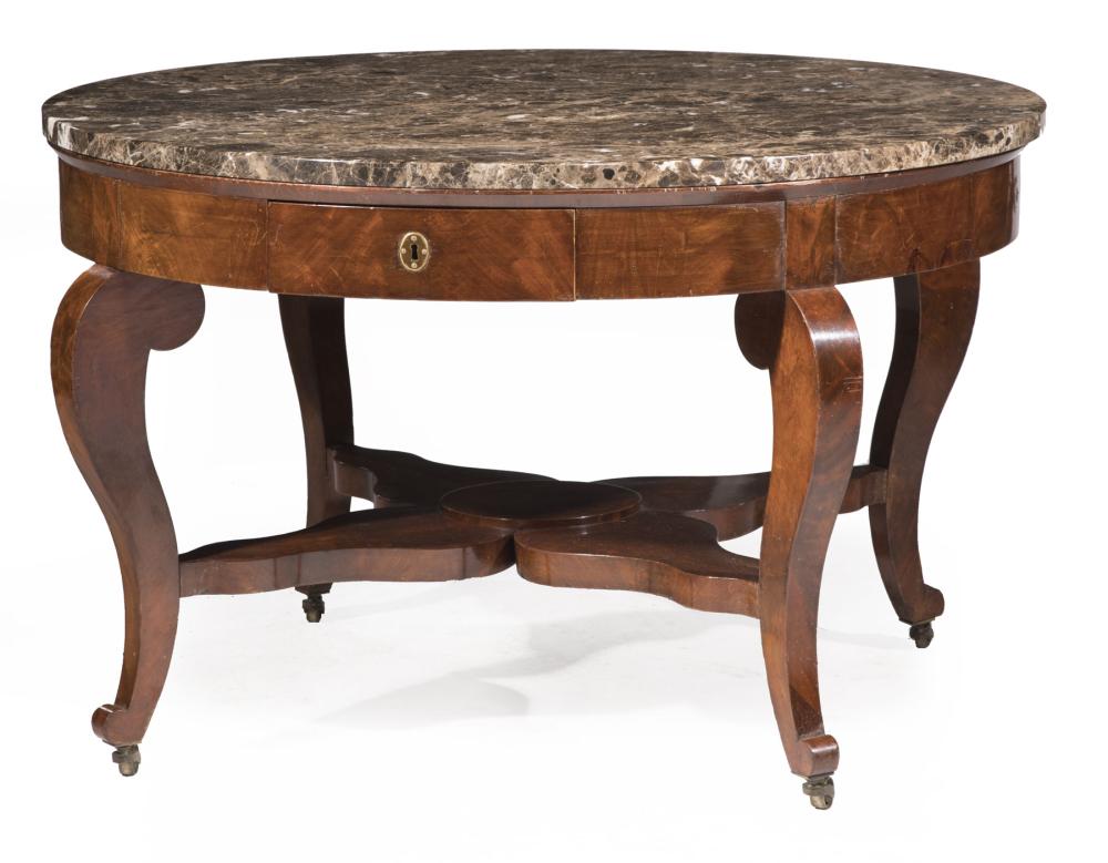 Appraisal: French Restauration Center Table early th c later marble top