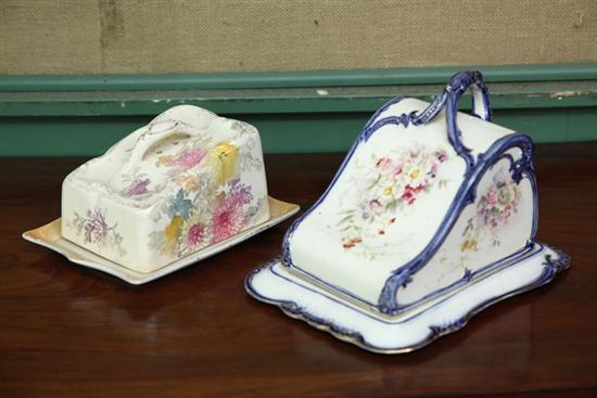 Appraisal: TWO CHEESE KEEPERS Both with polychrome floral decoration and gilt