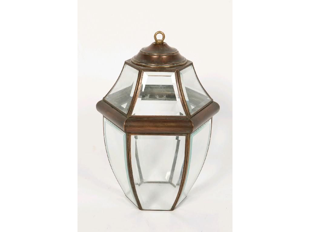 Appraisal: A SMALL EDWARDIAN COPPER LANTERN of acorn form with shaped