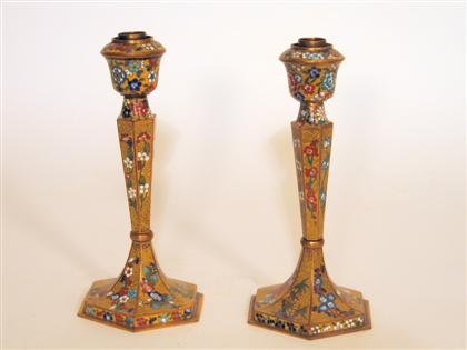 Appraisal: Pair of Chinese yellow cloisonne candlesticks late qing dynasty The