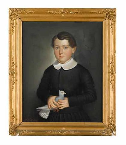 Appraisal: American School th century portrait of a young boy holding